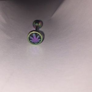 Pot leaf tongue ring (rainbow)